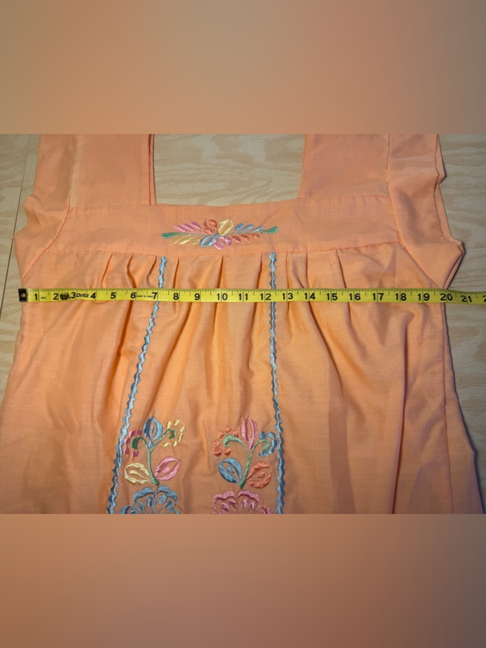 Peach Embroidered Cotton blend Mexican muumuu Midi Dress - Picture 7 of 9